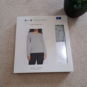 Three Dots Long Sleeved Classic Tees 2 Pack Womens Size Large Crewneck NEW